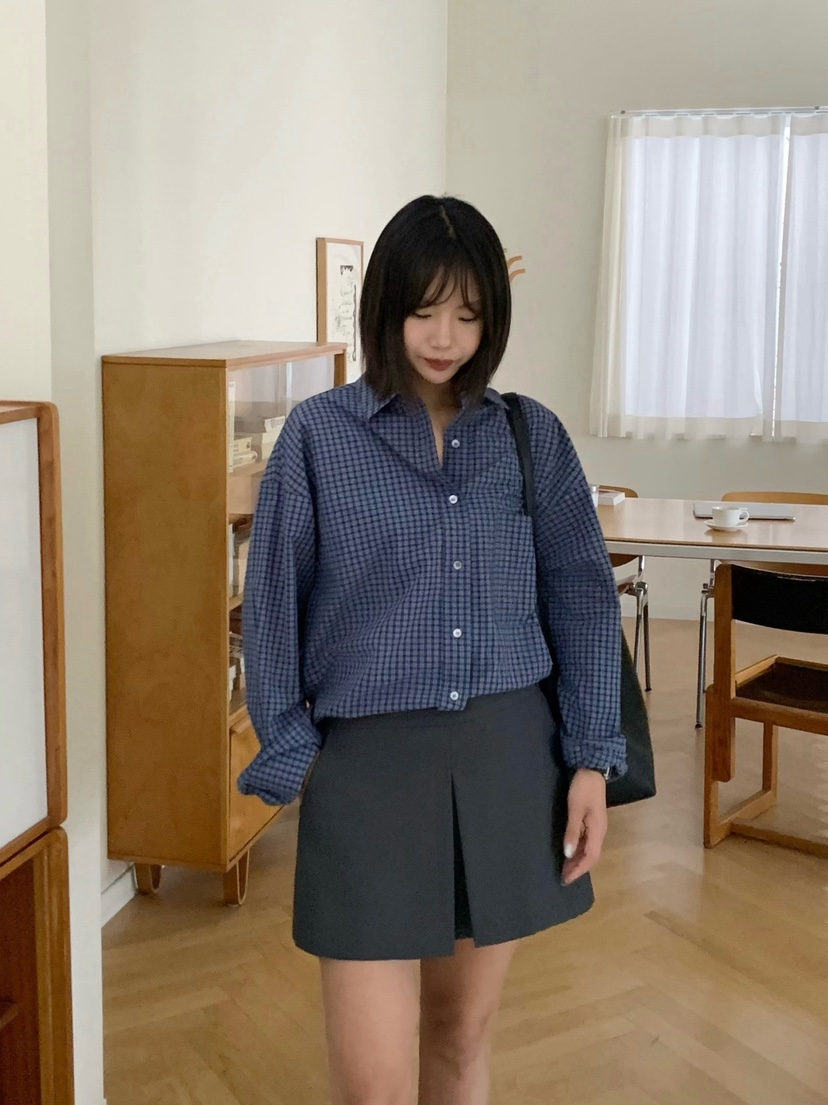 COURGETTE韓國東大門直郵女裝新款26春夏人氣襯衫蕾絲衫格子COURGETTE襯衫/蕾絲衫