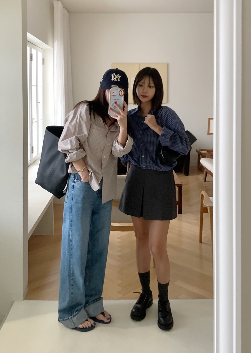 COURGETTE韓國東大門直郵女裝新款26春夏人氣襯衫蕾絲衫格子COURGETTE襯衫/蕾絲衫