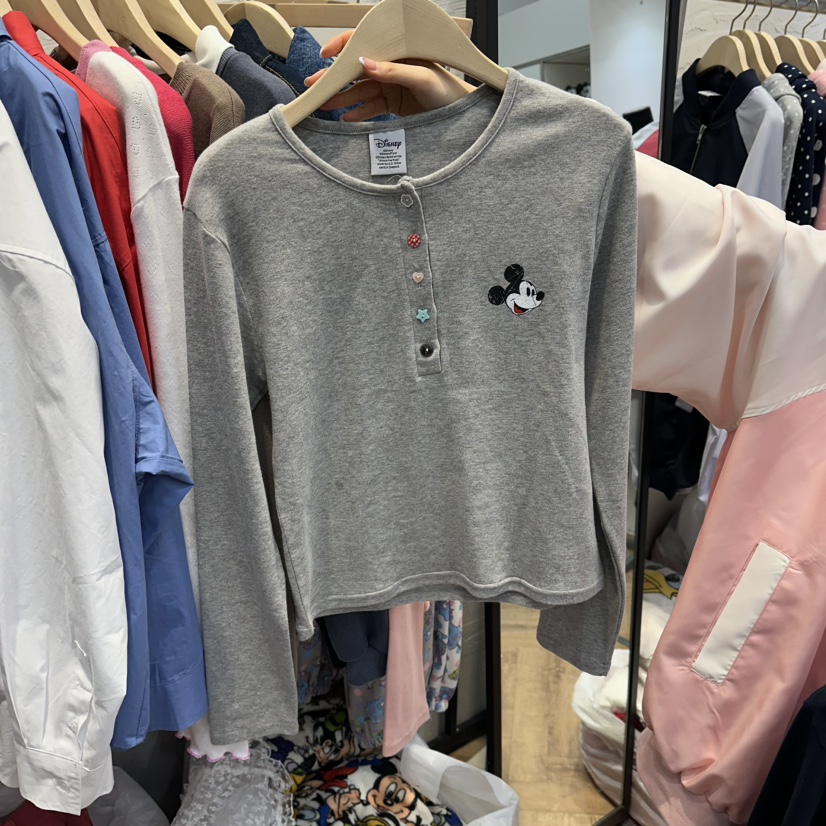 DE LINE韓國直郵實拍女裝新品熱賣休閑26春夏長袖T恤紐扣DE LINE長袖T恤圖色2