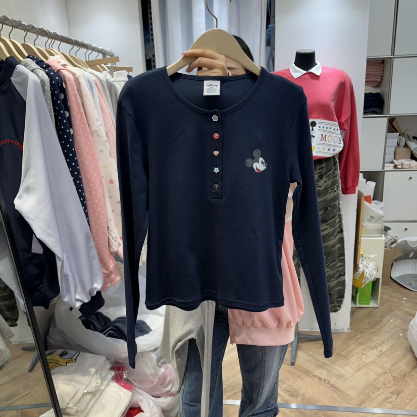 DE LINE韓國直郵實拍女裝新品熱賣休閑26春夏長袖T恤紐扣DE LINE長袖T恤圖色4