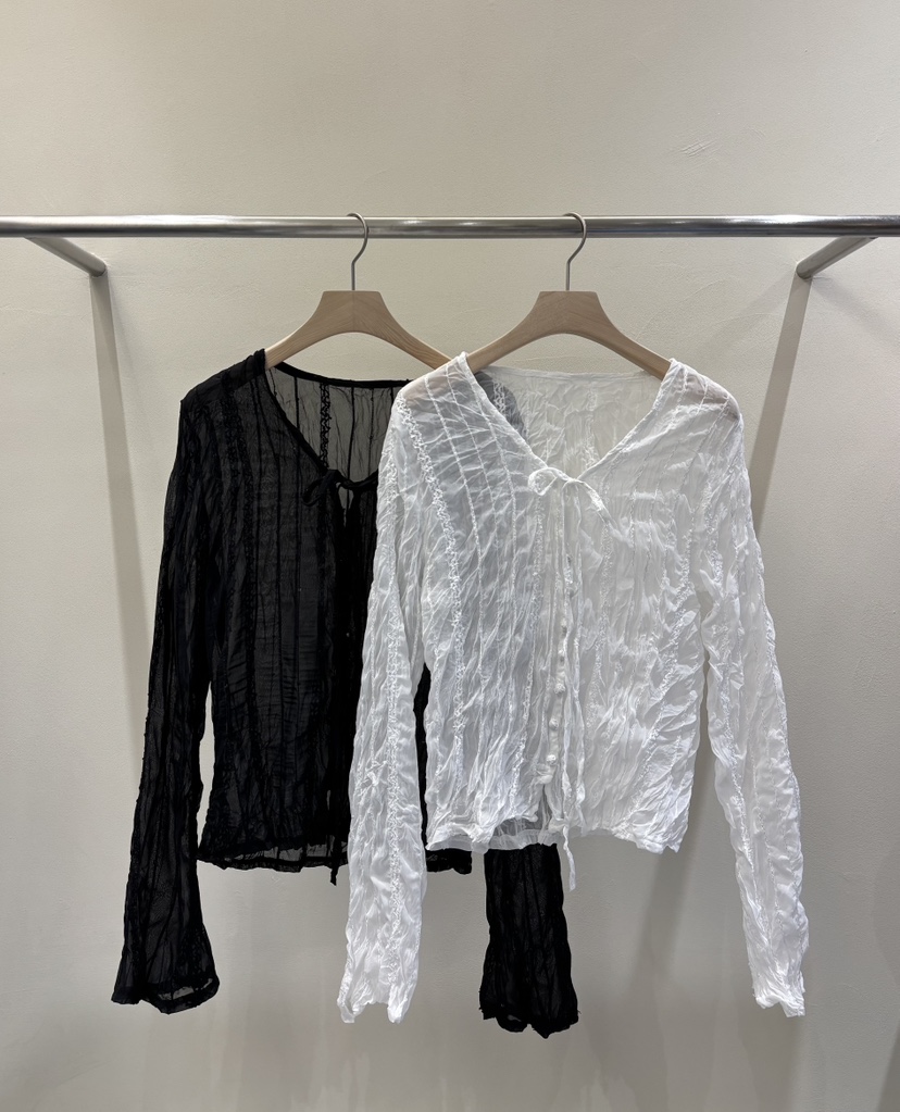 MABE韓國代購女士新品熱賣人氣時尚26春夏襯衫蕾絲衫透明MABE襯衫/蕾絲衫