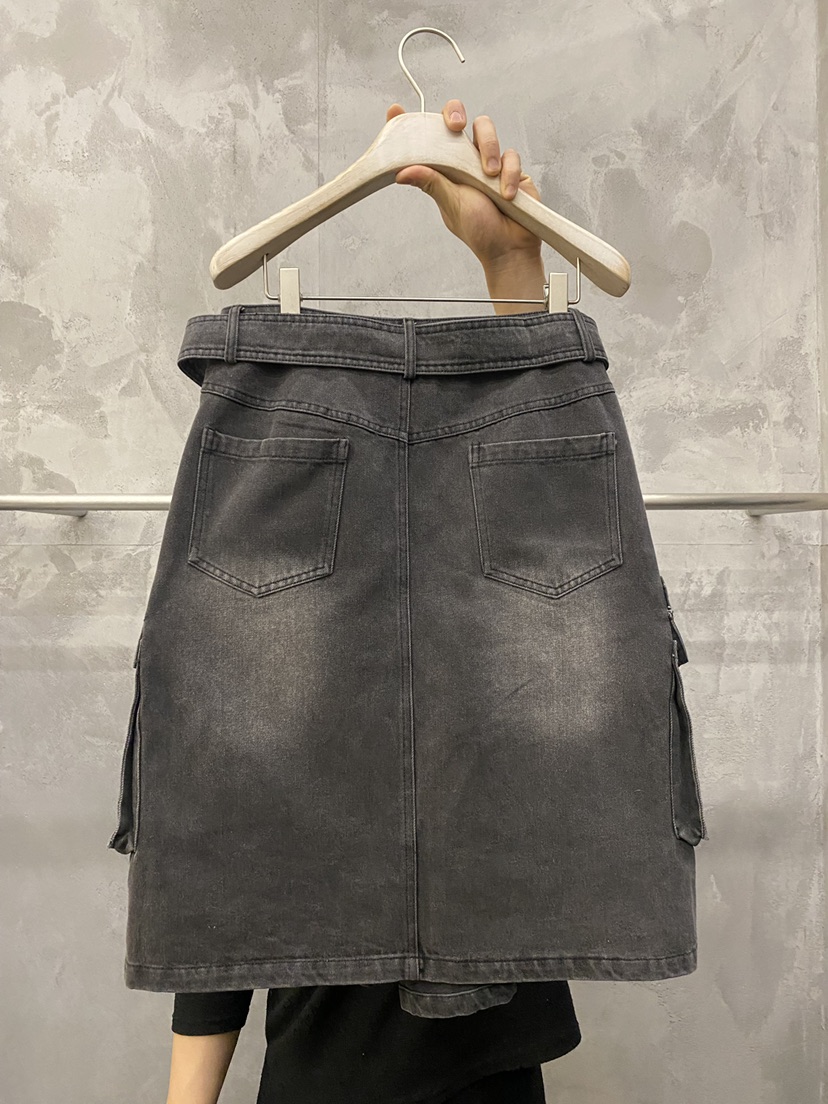 THE VETIVER-A韓國代購女裝新款職業半身裙中短裙含腰帶口袋VETIVER半身裙/中短裙