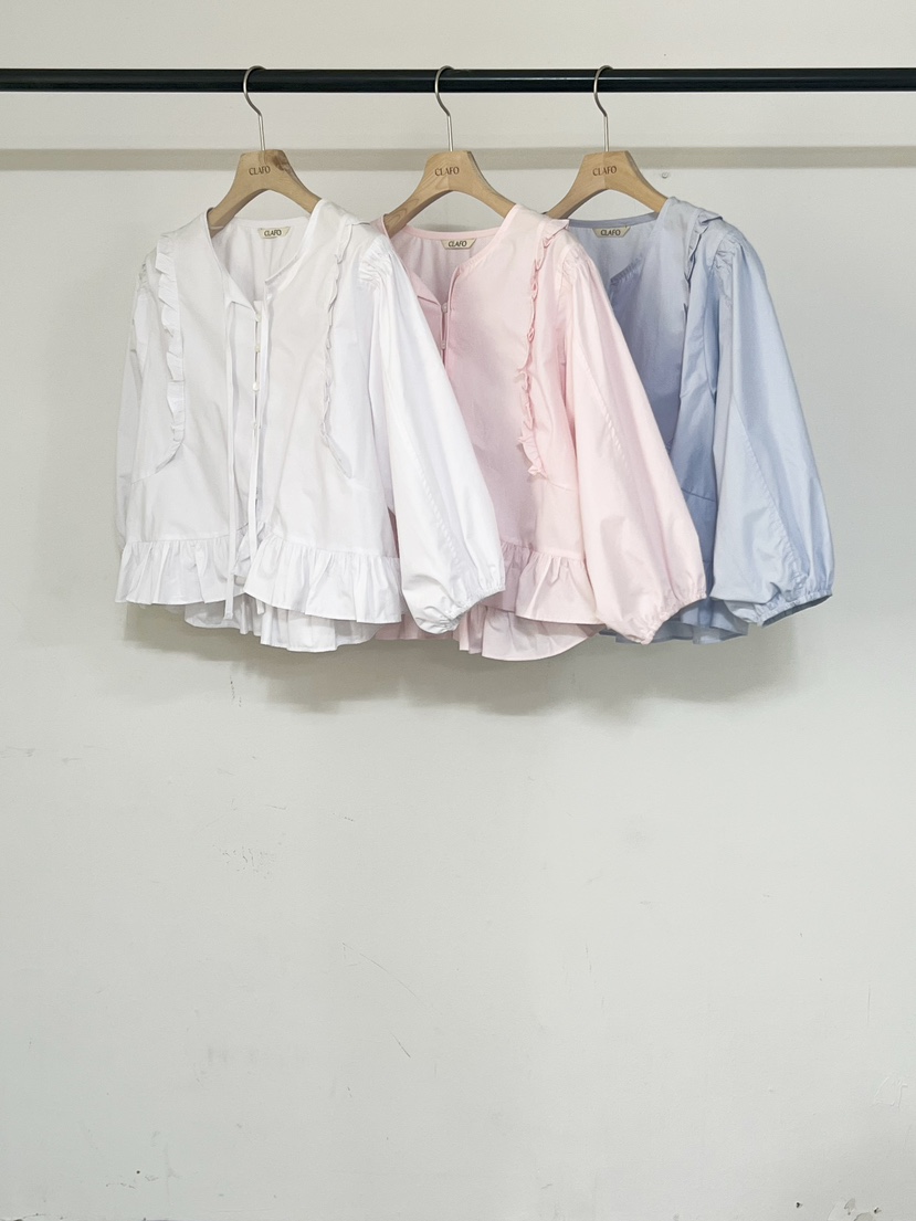 CLAFO韓國直郵女士新款26春夏熱賣人氣休閑襯衫蕾絲衫褶皺CLAFO襯衫/蕾絲衫