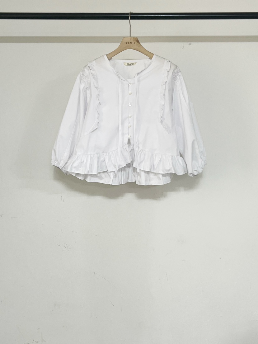 CLAFO韓國直郵女士新款26春夏熱賣人氣休閑襯衫蕾絲衫褶皺CLAFO襯衫/蕾絲衫圖色1