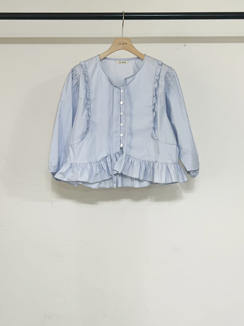 CLAFO韓國直郵女士新款26春夏熱賣人氣休閑襯衫蕾絲衫褶皺CLAFO襯衫/蕾絲衫圖色2