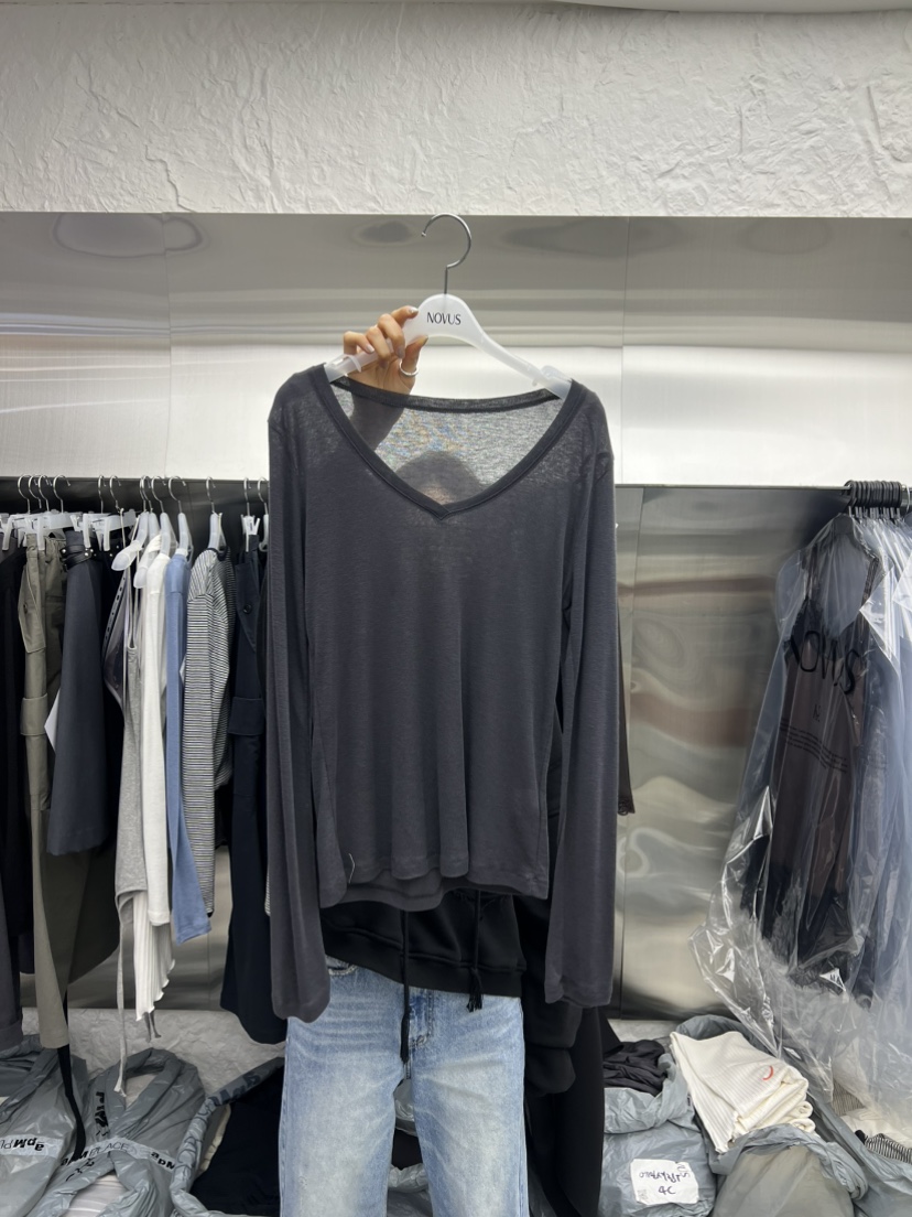 NOVUS韓國東大門代購女裝新款人氣26春夏推薦長袖T恤V領透明NOVUS長袖T恤圖色5