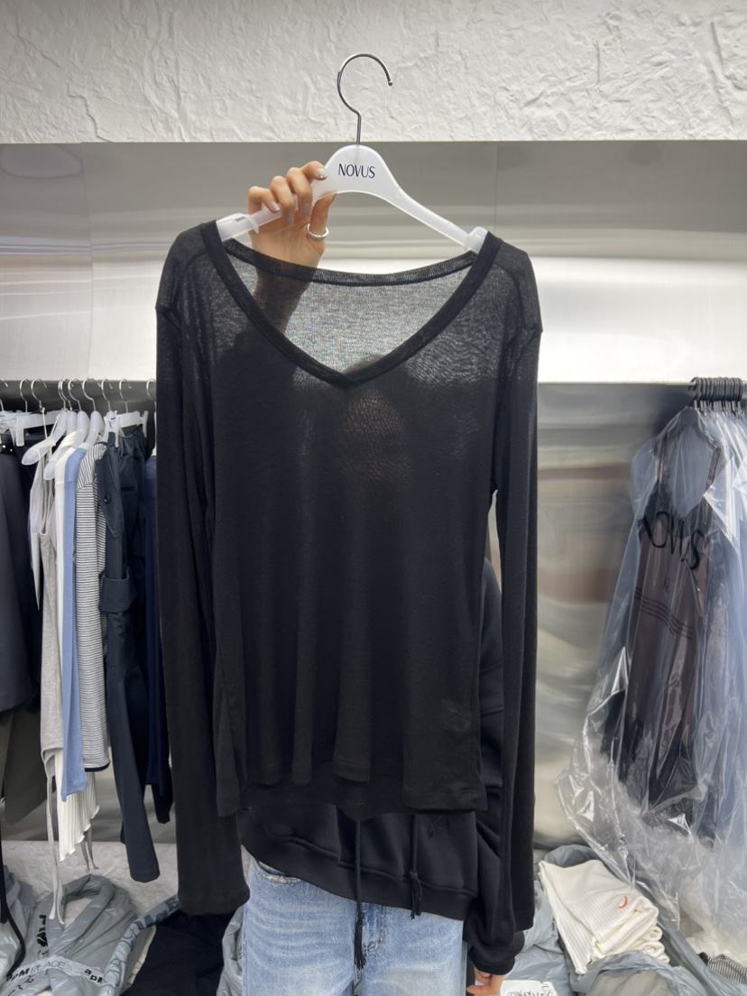 NOVUS韓國東大門代購女裝新款人氣26春夏推薦長袖T恤V領透明NOVUS長袖T恤圖色6