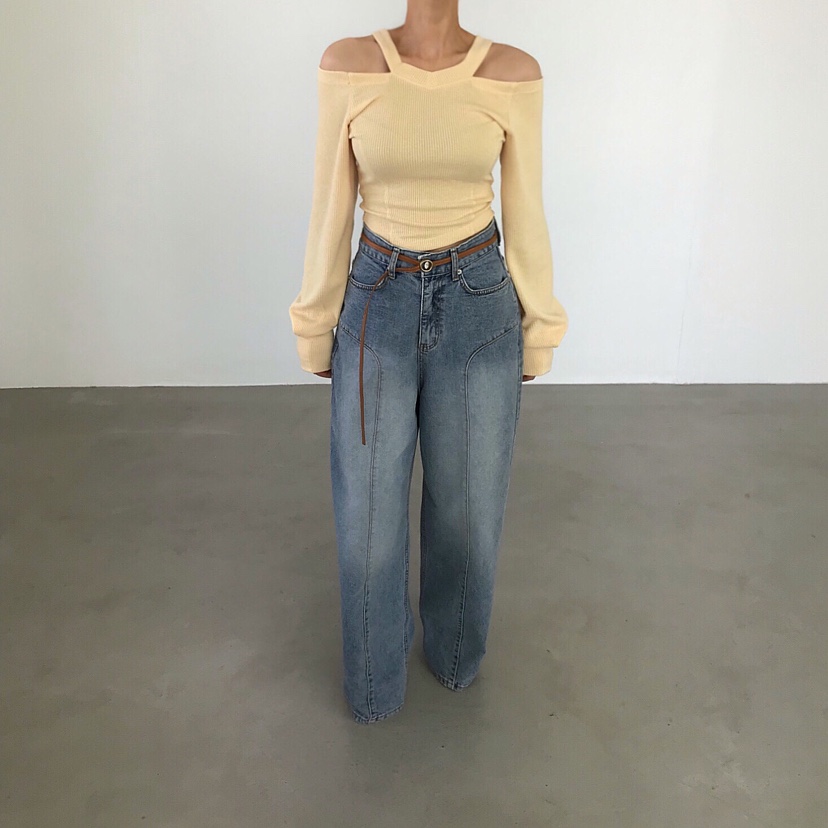 2TWO MOON韓國東大門代購女士新品熱賣26春夏長袖T恤露肩2TWO MOON長袖T恤