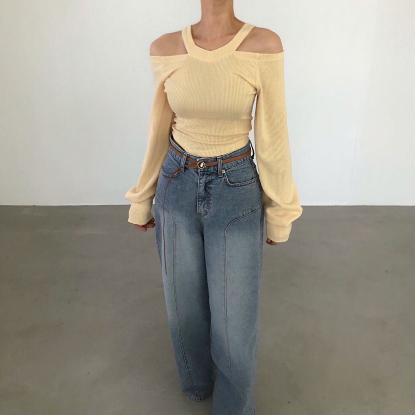 2TWO MOON韓國東大門代購女士新品熱賣26春夏長袖T恤露肩2TWO MOON長袖T恤