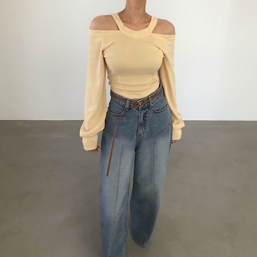 2TWO MOON韓國東大門代購女士新品熱賣26春夏長袖T恤露肩2TWO MOON長袖T恤圖色1