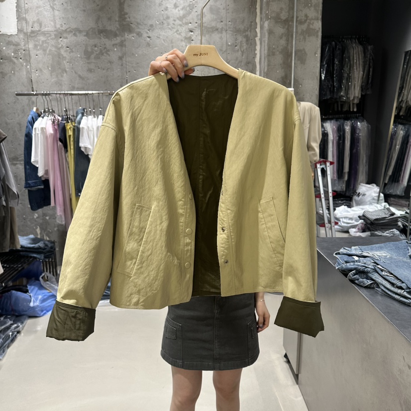 JUNI韓國直郵女士新款26春夏時尚人氣夾克兩面穿皮革雙面my juni夾克圖色1
