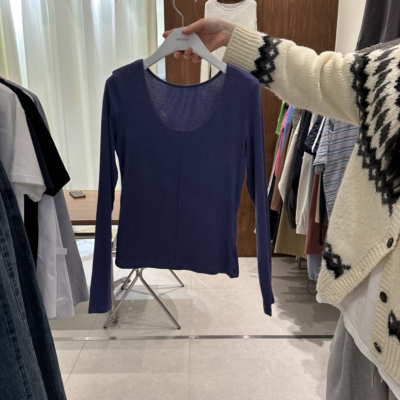 BUCKLE韓國東大門直郵女裝新品休閑時尚熱賣人氣長袖T恤雙面BUCKLE長袖T恤圖色2