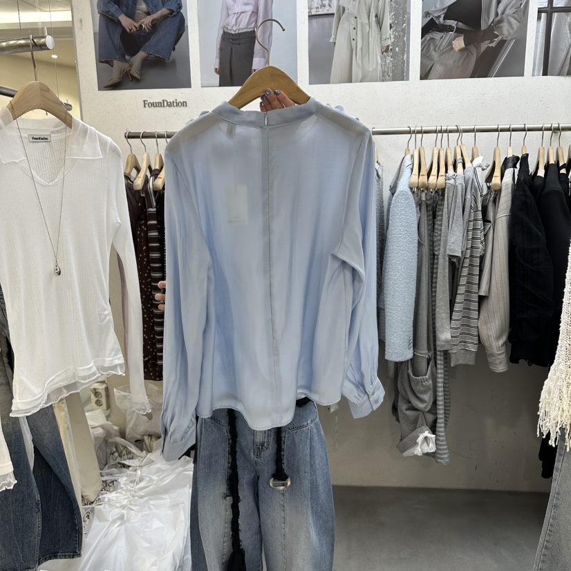 FOUNDATION韓國東大門代購女裝新品職業時尚休閑襯衫蕾絲衫FOUNDATION襯衫/蕾絲衫