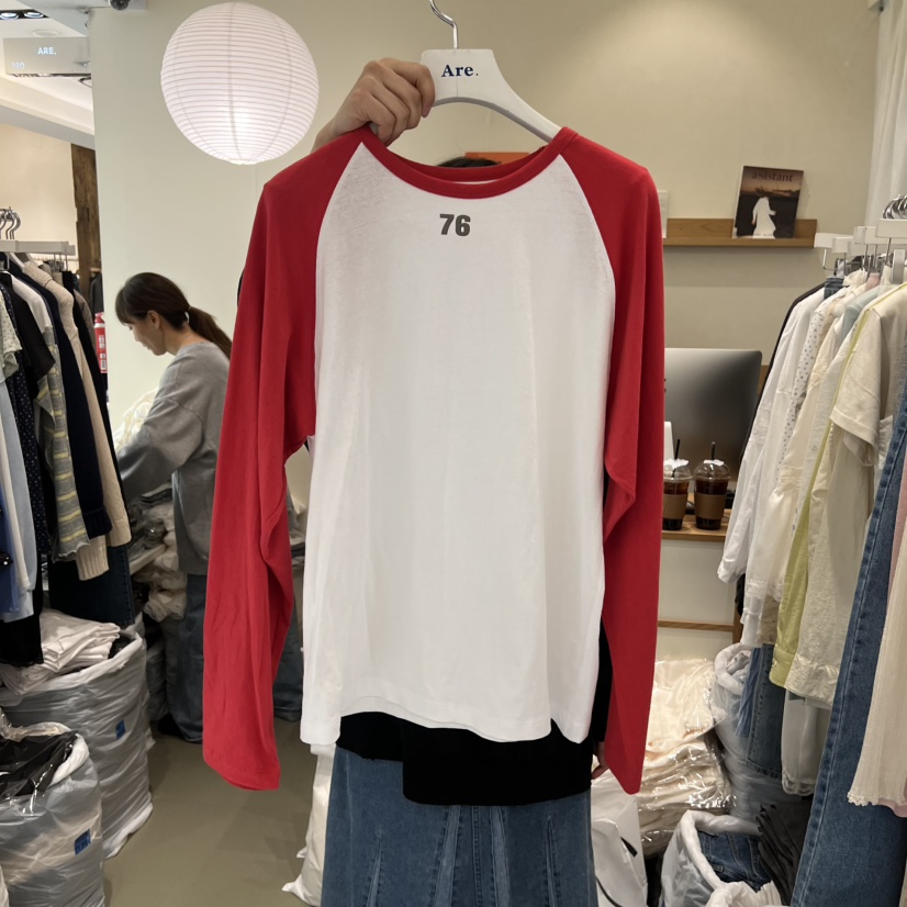 ARE韓國東大門代購女裝新款休閑人氣時尚熱賣長袖T恤插肩袖ARE YOU/ARE長袖T恤圖色1