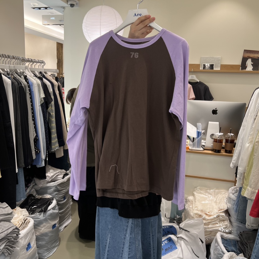 ARE韓國東大門代購女裝新款休閑人氣時尚熱賣長袖T恤插肩袖ARE YOU/ARE長袖T恤圖色2