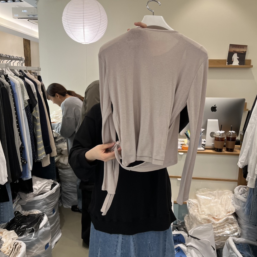 ARE韓國東大門直郵女裝新品職業人氣26春夏長袖T恤假兩件ARE YOU/ARE長袖T恤