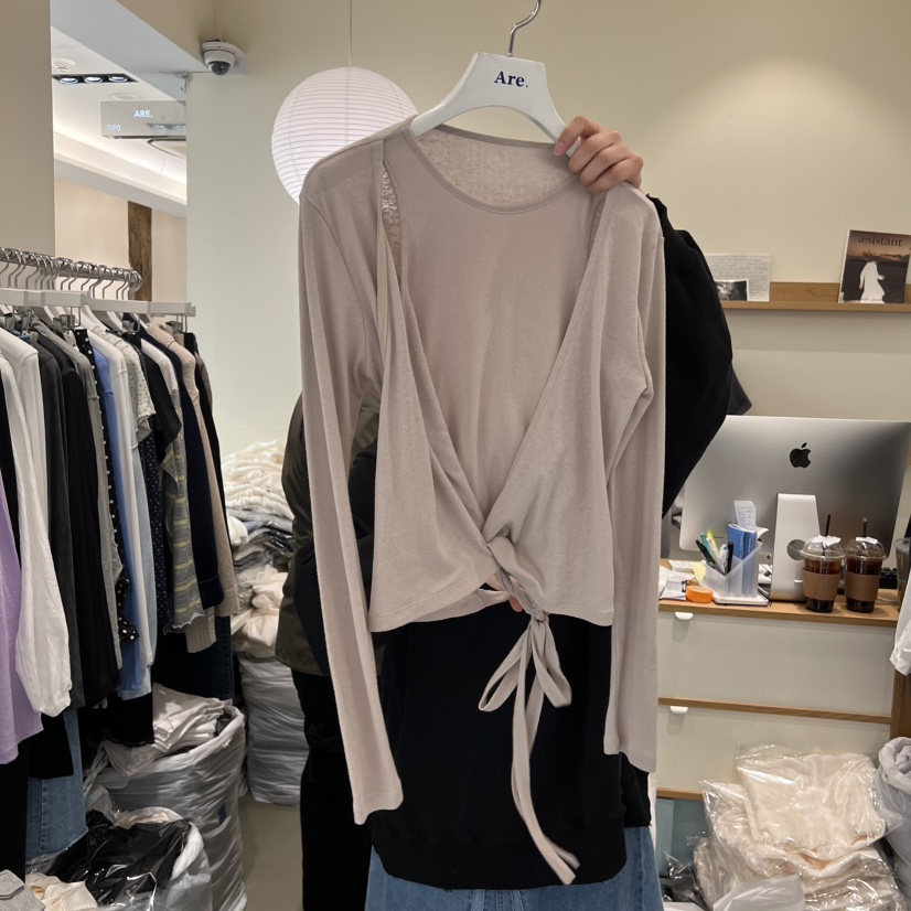 ARE韓國東大門直郵女裝新品職業人氣26春夏長袖T恤假兩件ARE YOU/ARE長袖T恤圖色1