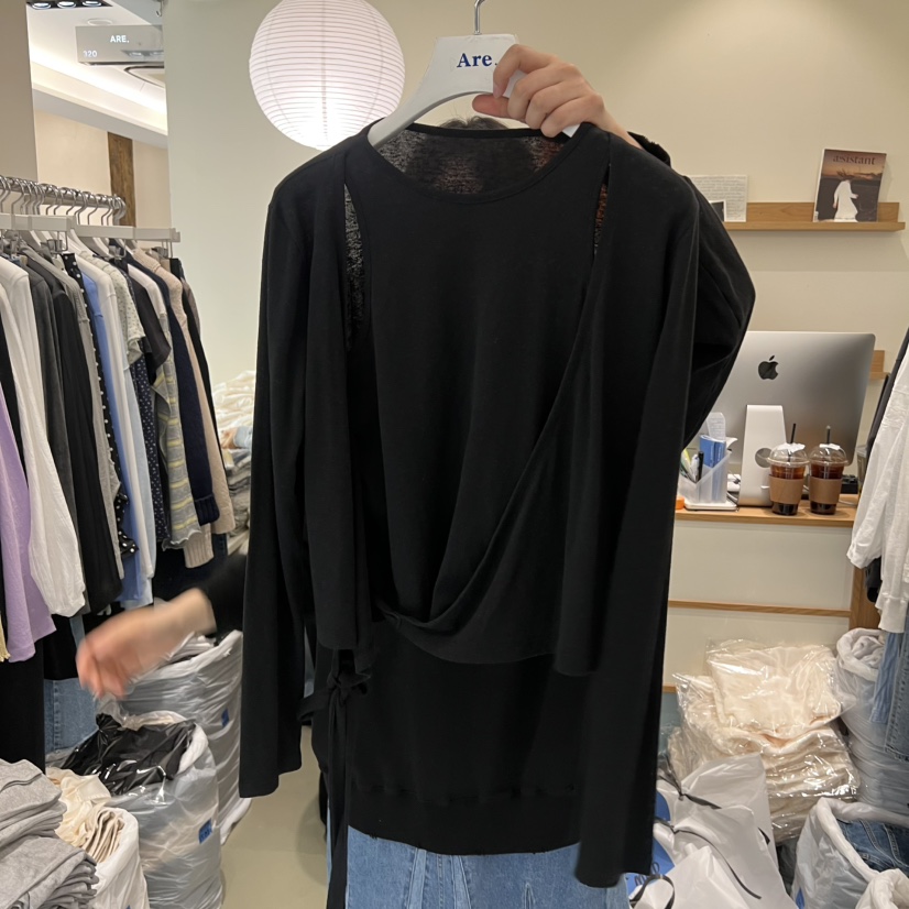 ARE韓國東大門直郵女裝新品職業人氣26春夏長袖T恤假兩件ARE YOU/ARE長袖T恤圖色2