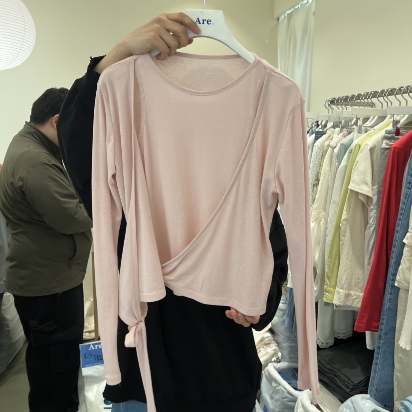 ARE韓國東大門直郵女裝新品職業人氣26春夏長袖T恤假兩件ARE YOU/ARE長袖T恤圖色3