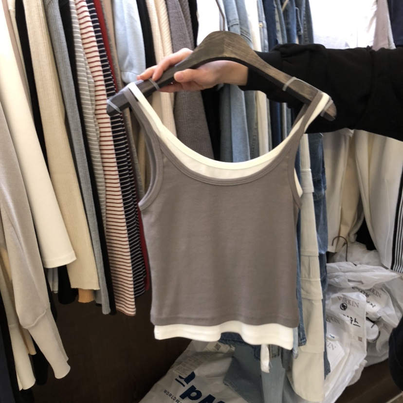 VIRKIN韓國直郵實拍女裝新款推薦休閑吊帶背心假兩件雙排扣VIRKIN吊帶/背心