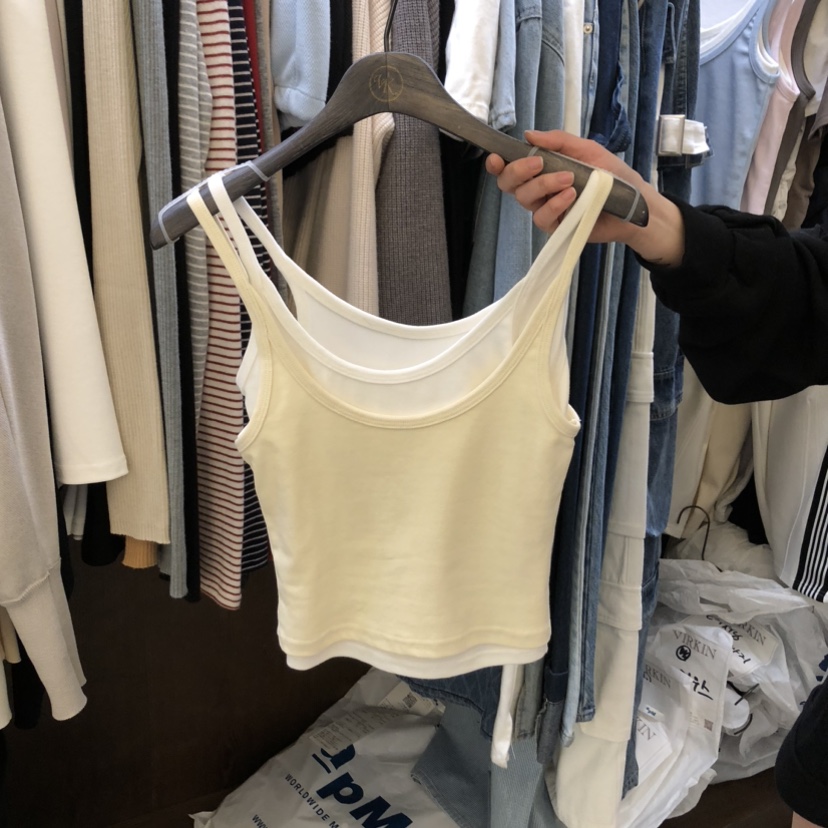 VIRKIN韓國直郵實拍女裝新款推薦休閑吊帶背心假兩件雙排扣VIRKIN吊帶/背心圖色1