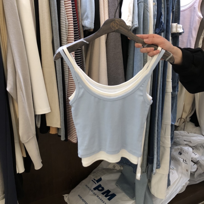 VIRKIN韓國直郵實拍女裝新款推薦休閑吊帶背心假兩件雙排扣VIRKIN吊帶/背心圖色2