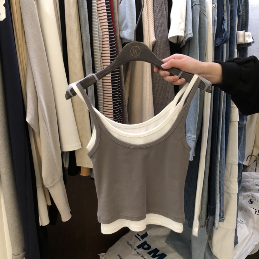 VIRKIN韓國直郵實拍女裝新款推薦休閑吊帶背心假兩件雙排扣VIRKIN吊帶/背心圖色4