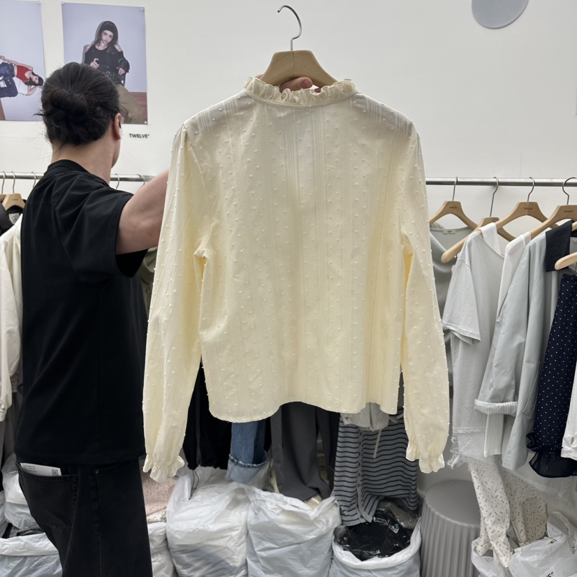 TWELVE韓國直郵實拍女士新款職業推薦人氣襯衫蕾絲衫褶裥TWELVE襯衫/蕾絲衫