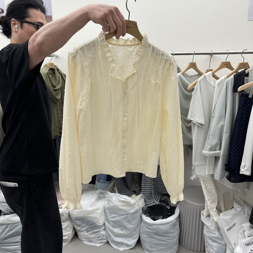 TWELVE韓國直郵實拍女士新款職業推薦人氣襯衫蕾絲衫褶裥TWELVE襯衫/蕾絲衫圖色2