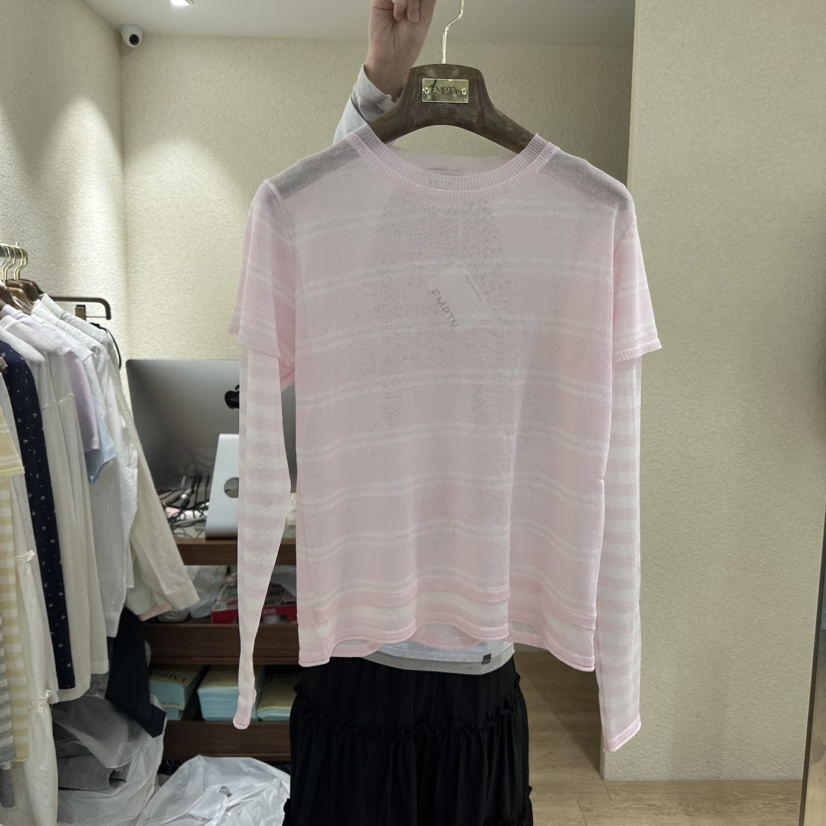 EMPTY韓國代購女裝新款人氣職業熱賣26春夏針織衫假兩件透明EMPTY針織衫圖色1