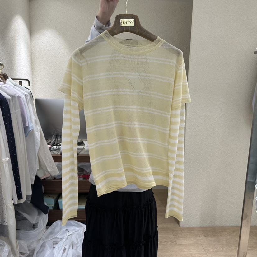 EMPTY韓國代購女裝新款人氣職業熱賣26春夏針織衫假兩件透明EMPTY針織衫圖色2