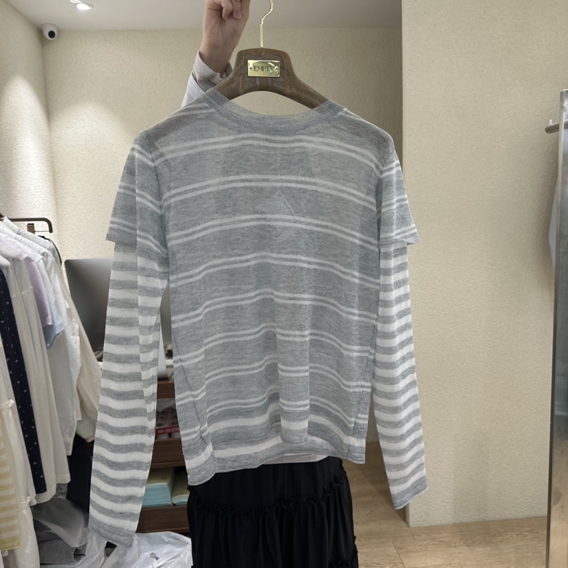 EMPTY韓國代購女裝新款人氣職業熱賣26春夏針織衫假兩件透明EMPTY針織衫圖色3