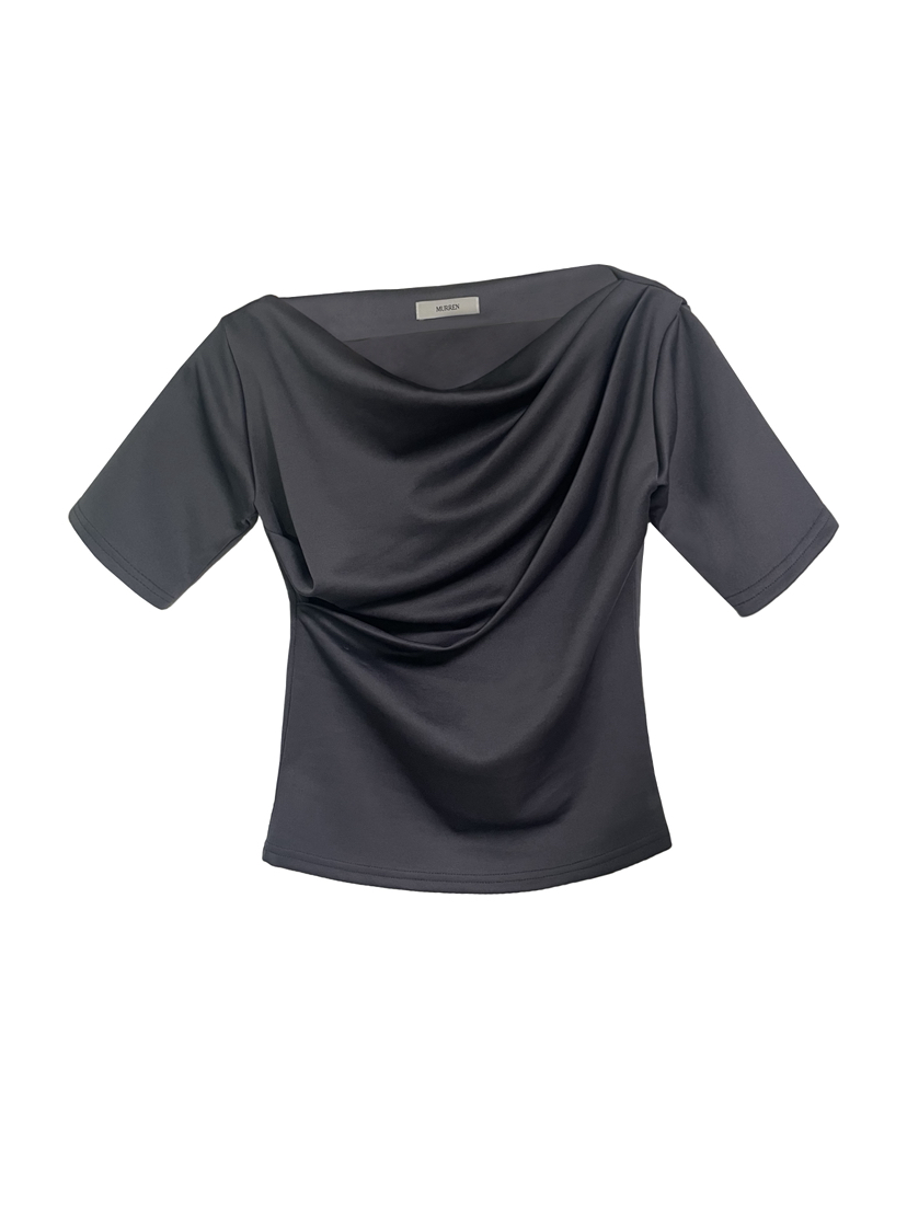 MURREN韓國直郵女士新款時尚熱賣人氣26春夏職業休閑T恤露肩MURRENT恤圖色3墨