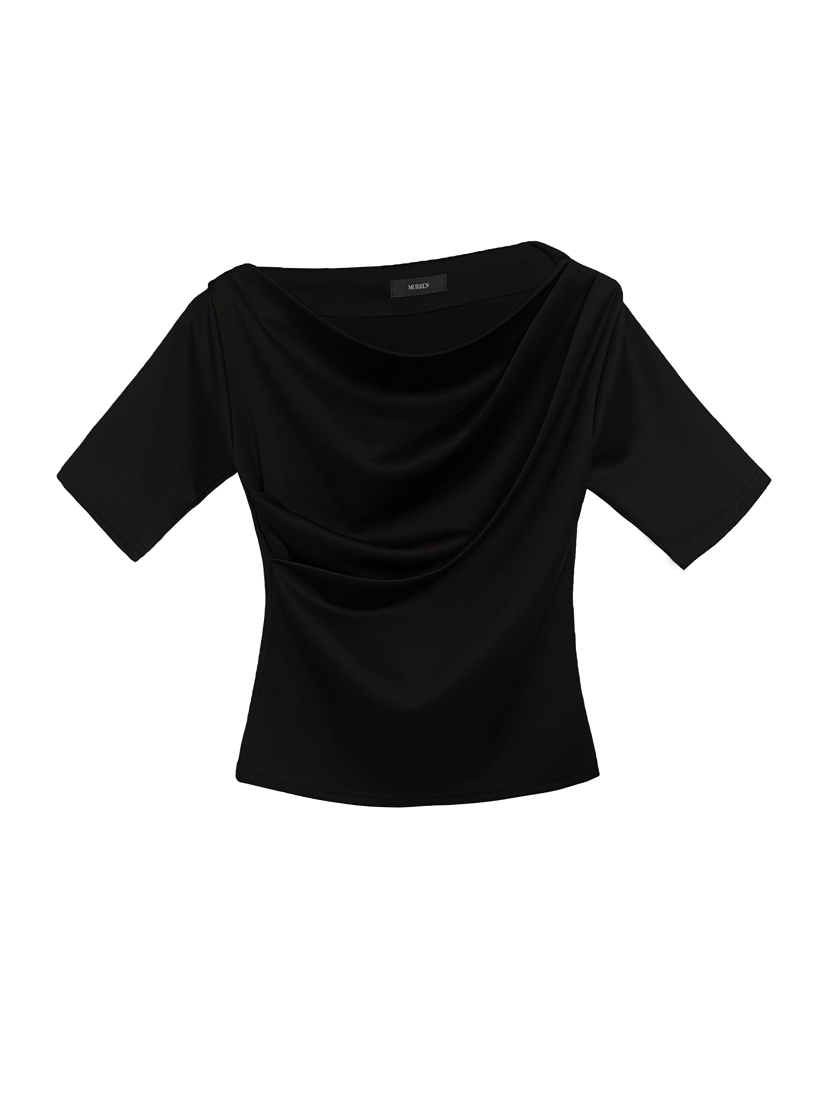 MURREN韓國直郵女士新款時尚熱賣人氣26春夏職業休閑T恤露肩MURRENT恤圖色4黑