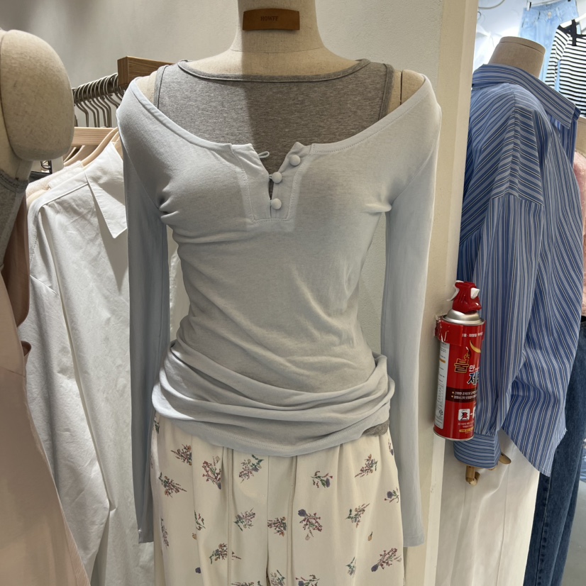 HOWFF韓國直郵女裝新款休閑時尚熱賣推薦長袖T恤不含內搭HOWFF長袖T恤圖色1