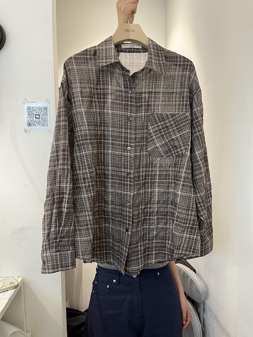 OUVIR韓國代購女士新品時尚26春夏人氣襯衫蕾絲衫格子透明O.V.R/OUVIR襯衫/蕾絲衫圖色1