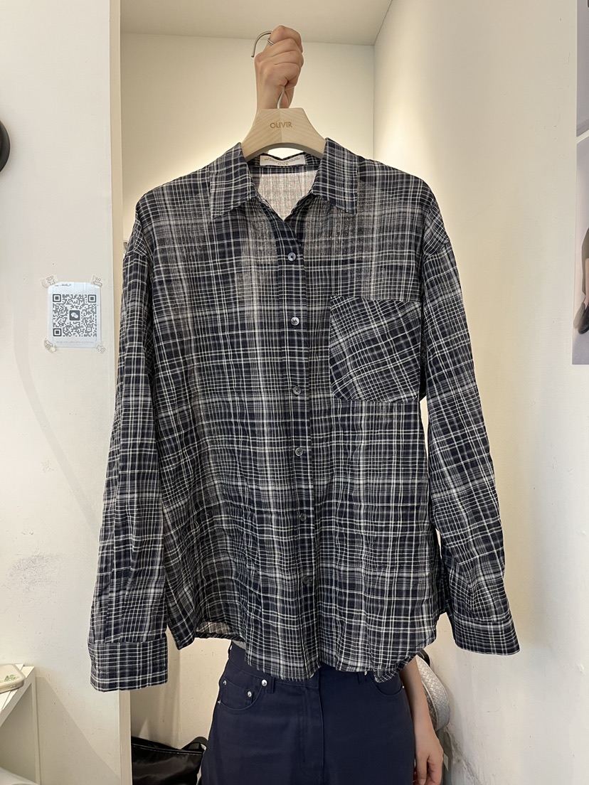 OUVIR韓國代購女士新品時尚26春夏人氣襯衫蕾絲衫格子透明O.V.R/OUVIR襯衫/蕾絲衫圖色2