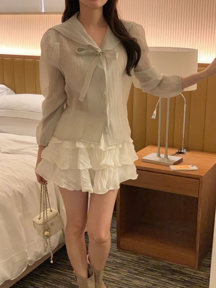 CRONG韓國東大門直郵女裝新款人氣熱賣26春夏時尚襯衫蕾絲衫CRONG襯衫/蕾絲衫