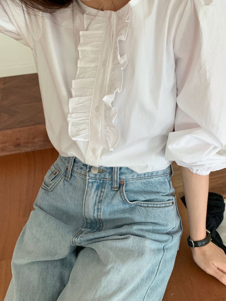 KOMOREBI韓國直郵女裝新品推薦人氣時尚襯衫蕾絲衫荷葉邊KOMOREBI襯衫/蕾絲衫