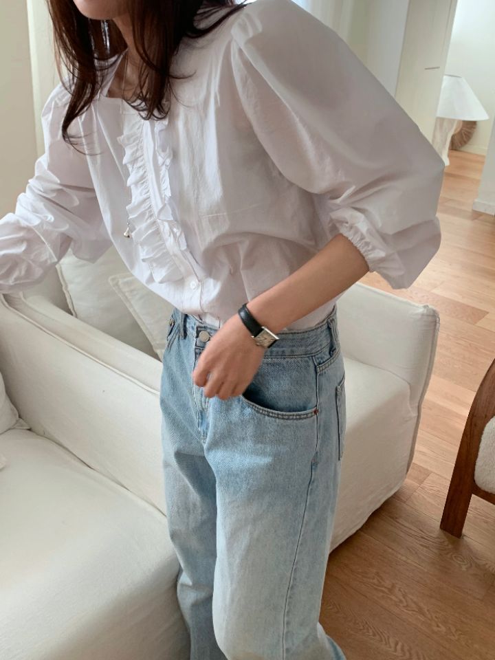 KOMOREBI韓國直郵女裝新品推薦人氣時尚襯衫蕾絲衫荷葉邊KOMOREBI襯衫/蕾絲衫