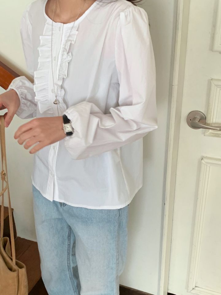 KOMOREBI韓國直郵女裝新品推薦人氣時尚襯衫蕾絲衫荷葉邊KOMOREBI襯衫/蕾絲衫