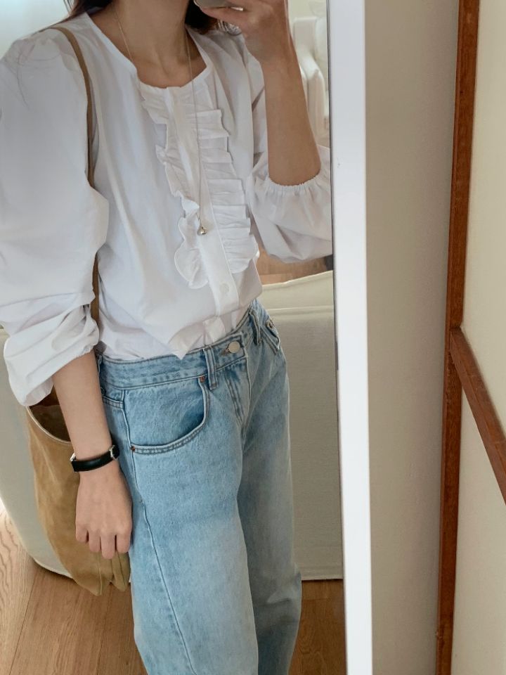 KOMOREBI韓國直郵女裝新品推薦人氣時尚襯衫蕾絲衫荷葉邊KOMOREBI襯衫/蕾絲衫