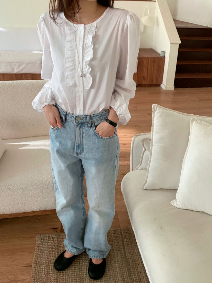 KOMOREBI韓國直郵女裝新品推薦人氣時尚襯衫蕾絲衫荷葉邊KOMOREBI襯衫/蕾絲衫