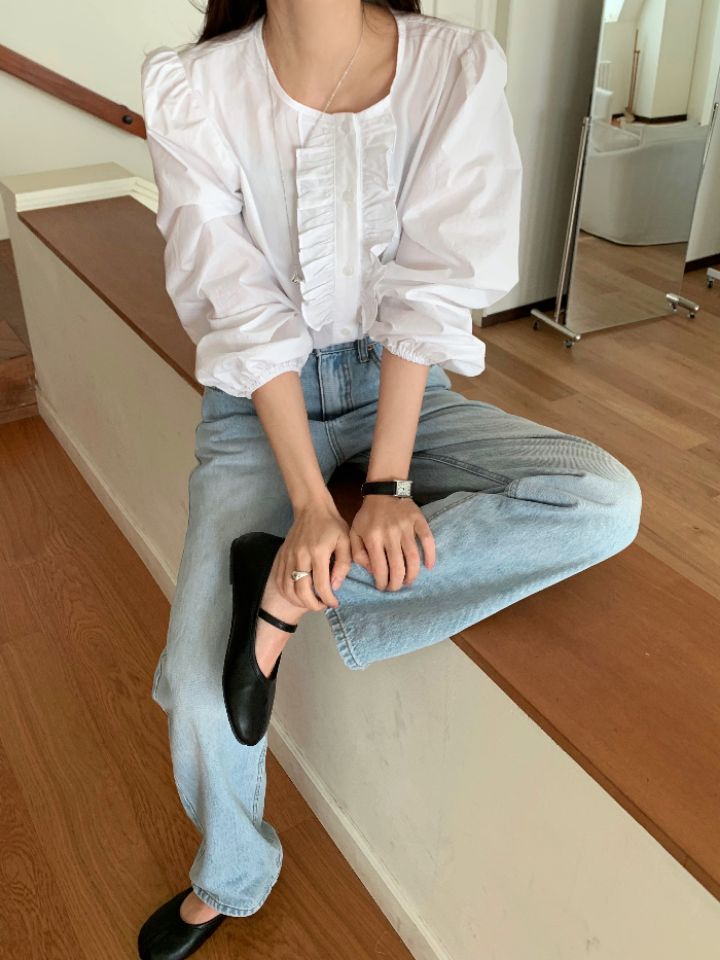 KOMOREBI韓國直郵女裝新品推薦人氣時尚襯衫蕾絲衫荷葉邊KOMOREBI襯衫/蕾絲衫