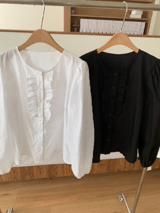 KOMOREBI韓國直郵女裝新品推薦人氣時尚襯衫蕾絲衫荷葉邊KOMOREBI襯衫/蕾絲衫圖色2左二色