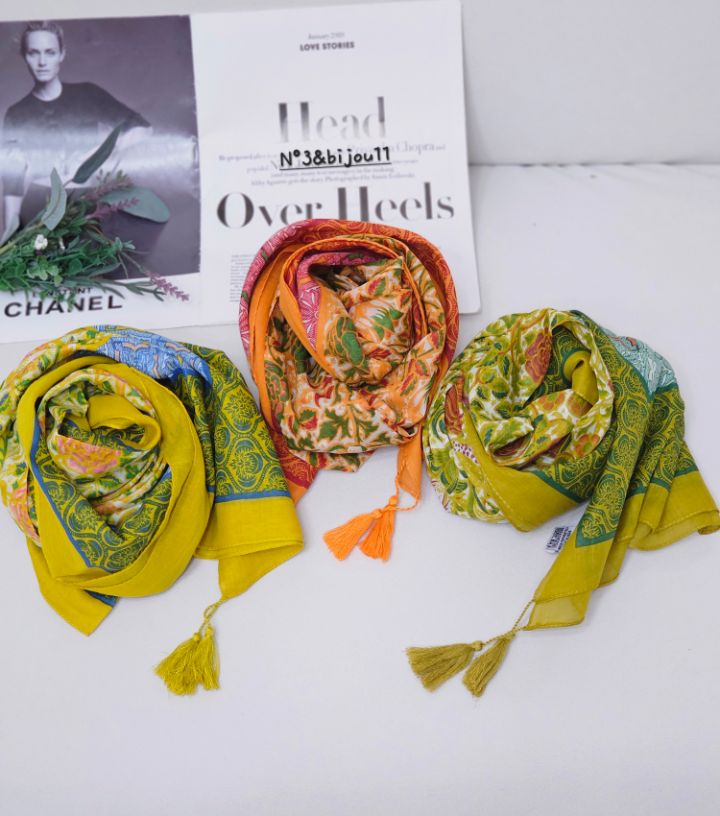 N3韓國直郵女士新款休閑職業推薦26春夏圍巾披肩花朵流蘇N3圍巾/披肩