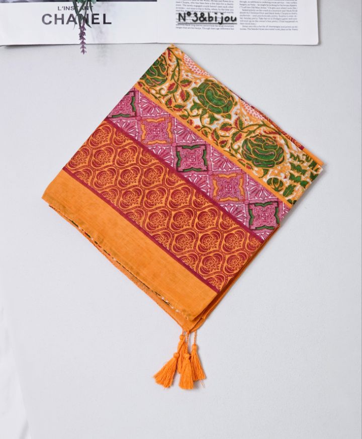 N3韓國直郵女士新款休閑職業推薦26春夏圍巾披肩花朵流蘇N3圍巾/披肩