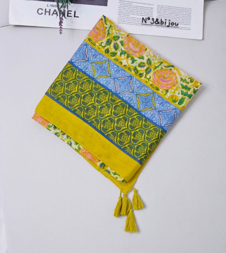 N3韓國直郵女士新款休閑職業推薦26春夏圍巾披肩花朵流蘇N3圍巾/披肩