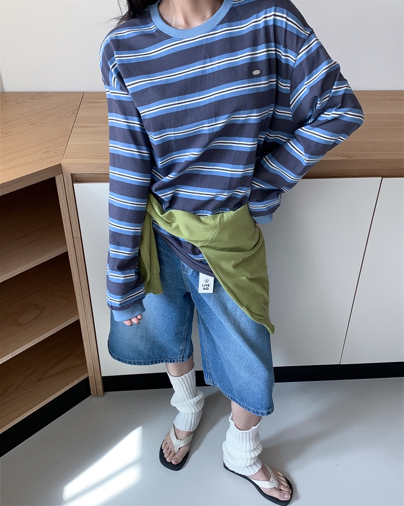 LIVE AID-P韓國直郵實拍女士新品推薦休閑時尚人氣長袖T恤LIVE AID-P長袖T恤