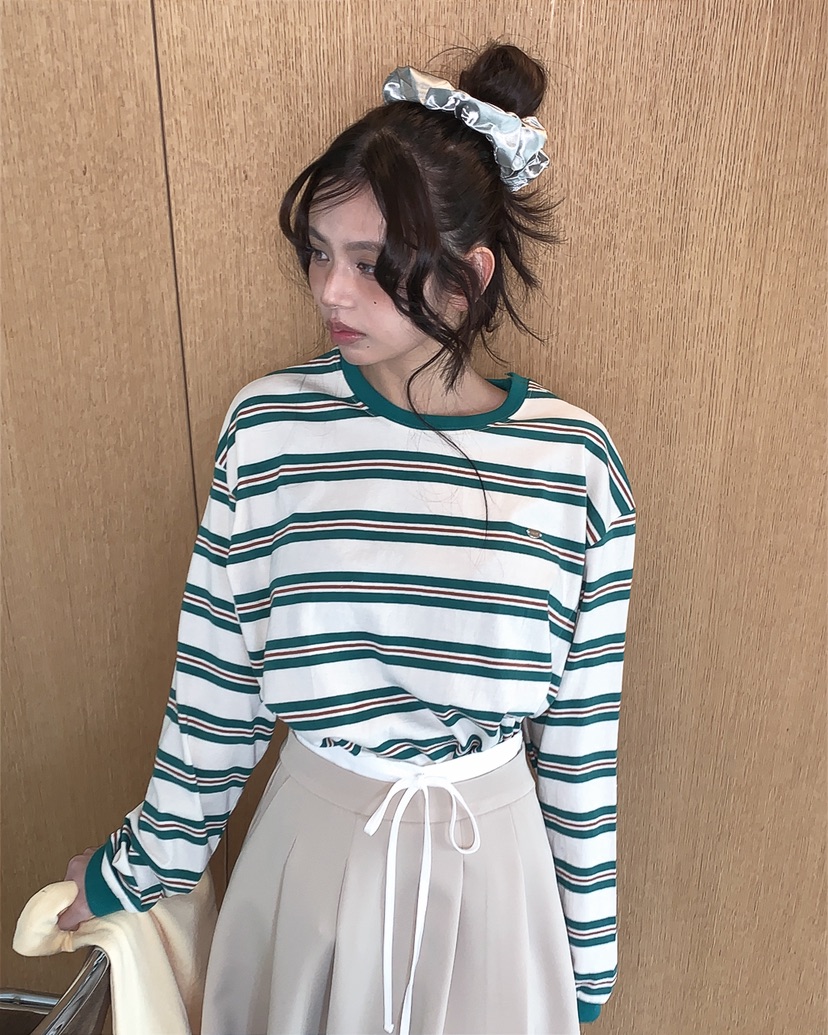 LIVE AID-P韓國直郵實拍女士新品推薦休閑時尚人氣長袖T恤LIVE AID-P長袖T恤